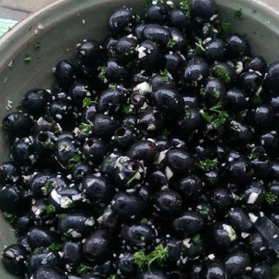 Spanish Black Olives With Parsley And Pickled Garlic