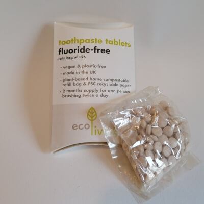 Ecoliving Toothpaste Tablets Refill Bag Without Flouride 125S
