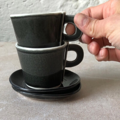 Pop Up Sale - Set Of 2 Black Espresso Cups & Saucers [ -20% Discount ]