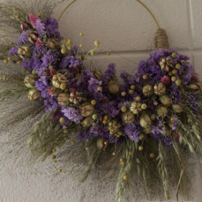 Dried Flower Wreath - Purple & Gold