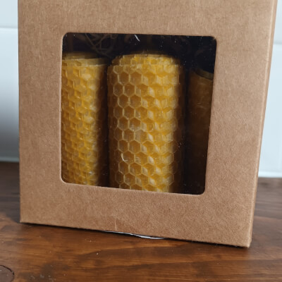 3 Mini  Rolled Beeswaxcandles 