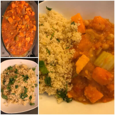 Squash, Sweet Potatoe And Chick Pea Tagine  Accompanied By Lemmon Cous Cous