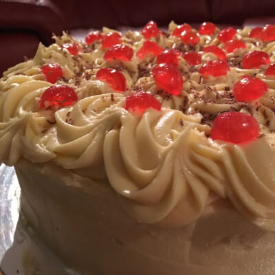 10” (25Cm) Chocolate Cherry Sponge Fully Covered With Dairy-Free “Butter” Icing