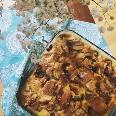 Two Pieces Bread And Butter Pudding Cake 