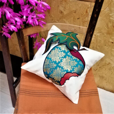 'Forbidden Fruit' Applique Cushion (Turquoise)