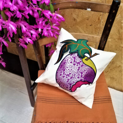 'Forbidden Fruit' Applique Cushion (Purple)