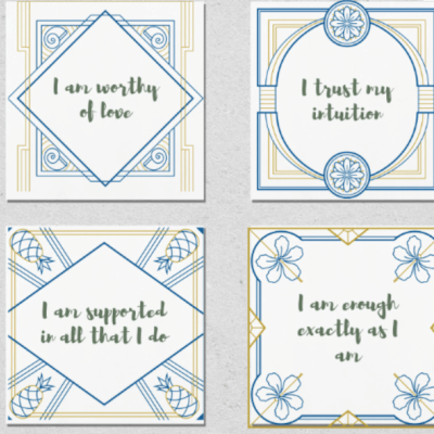 Small Square Affirmation Cards: Set Of 8 With Handmade Wooden Holder