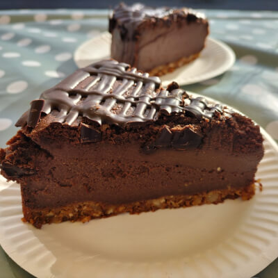 Amazing Baked Vegan Chocolate Cheesecake Slice Gf
