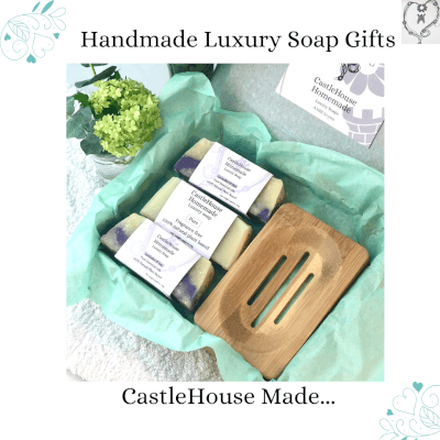 Gift Set - 3 Luxury Derbyshire Handmade Natural Soap Bars, With A Natural Bamboo Soap Dish 