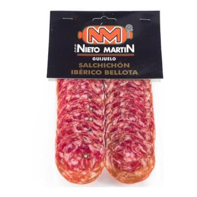 Sliced Salchichon Ibérico Bellota: Premium Acorn-Fed Iberian Pork Dry-Cured Sausage  