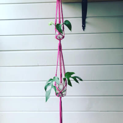 Rose Pink Macrame Double Plant Holder
